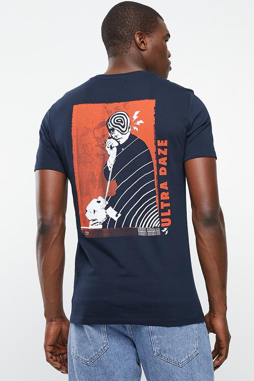Printed crew neck tee - navy