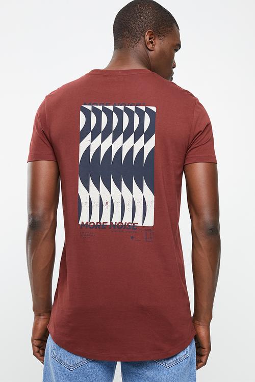 Curved hem longline printed tee - maroon