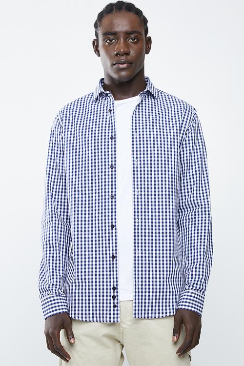 Slim fit long sleeve point collar shirt - navy & white 