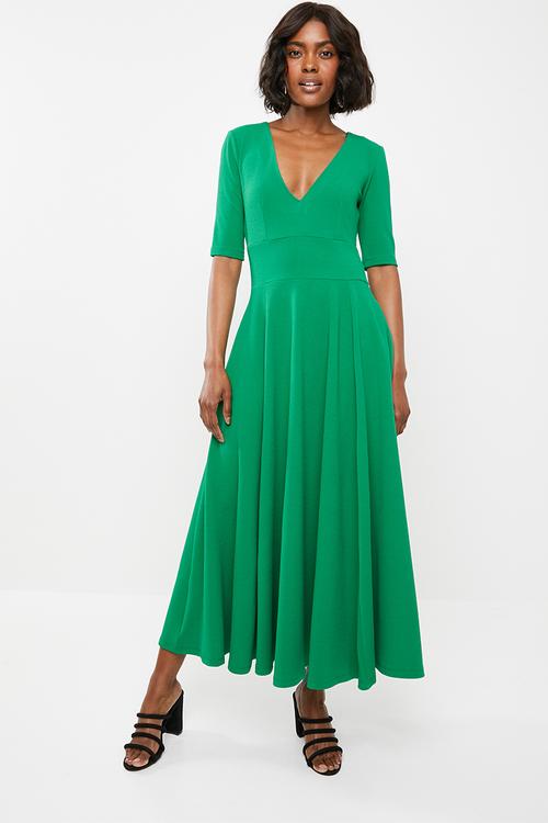 Volume fit and flare dress - green