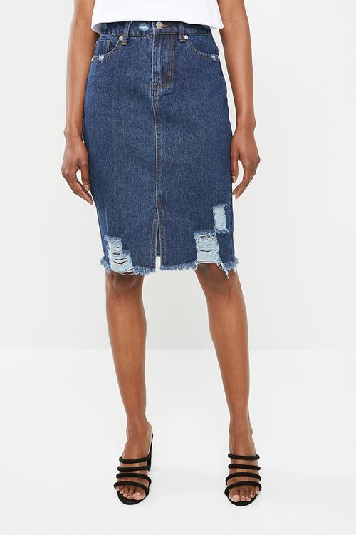 Rip and repair midi skirt - blue