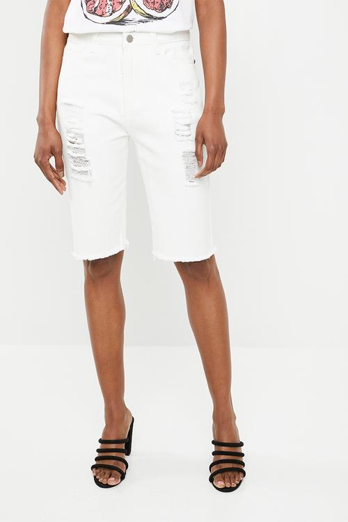 Longline denim shorts - white