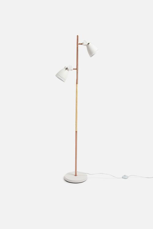 Mingle floor lamp - metal white, wood print & copper