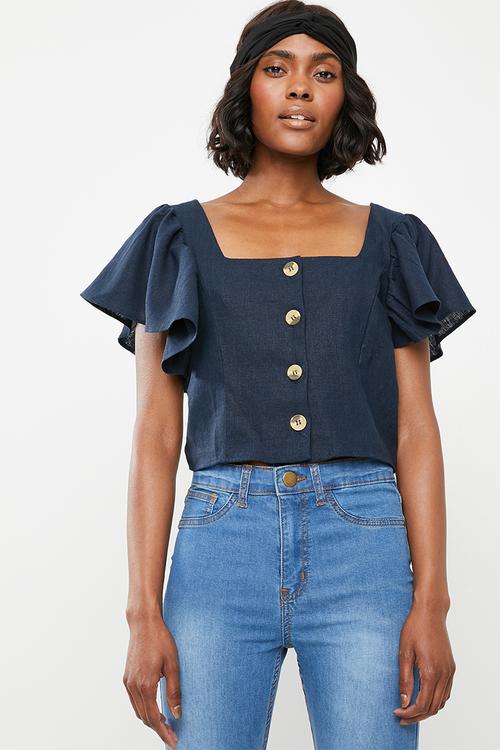Front button blouse - navy