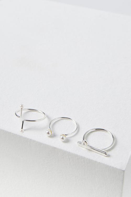 Pearly ring set - silver