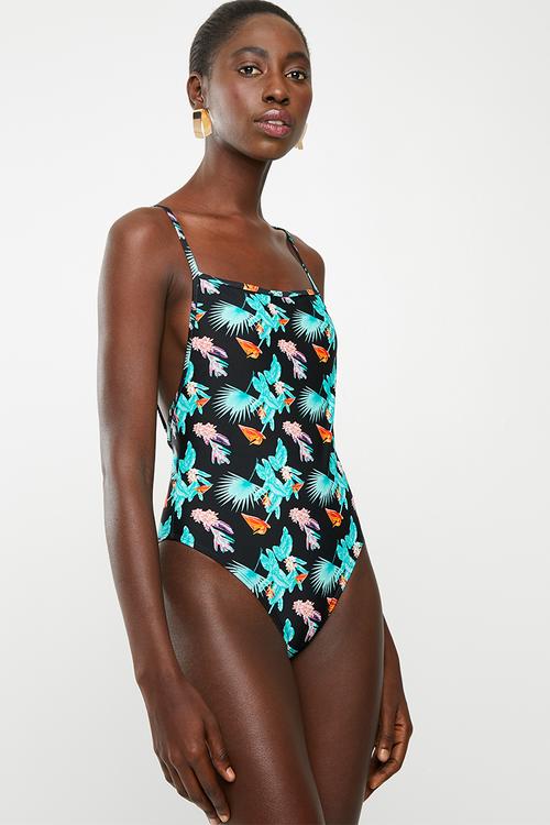 Cactus print high leg one piece - multi 