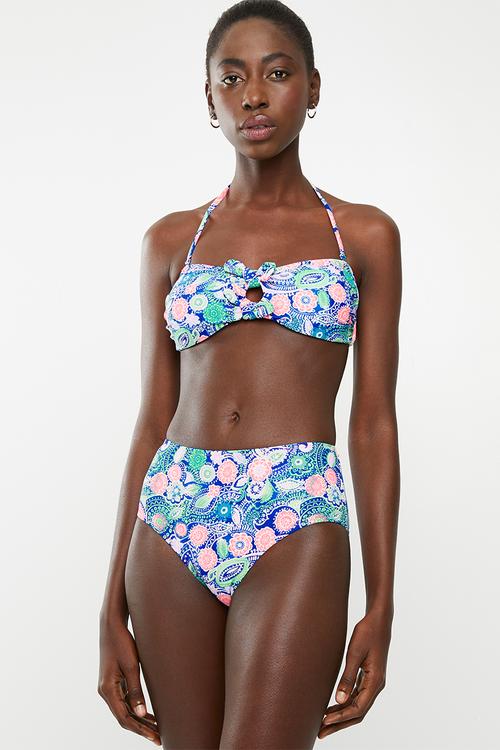 Floral bandeau high waist bikini set - multi 