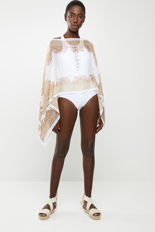 Border print kaftan - white