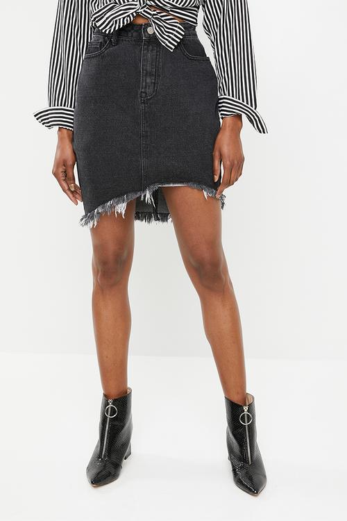 Tall dip hem midi skirt - black 