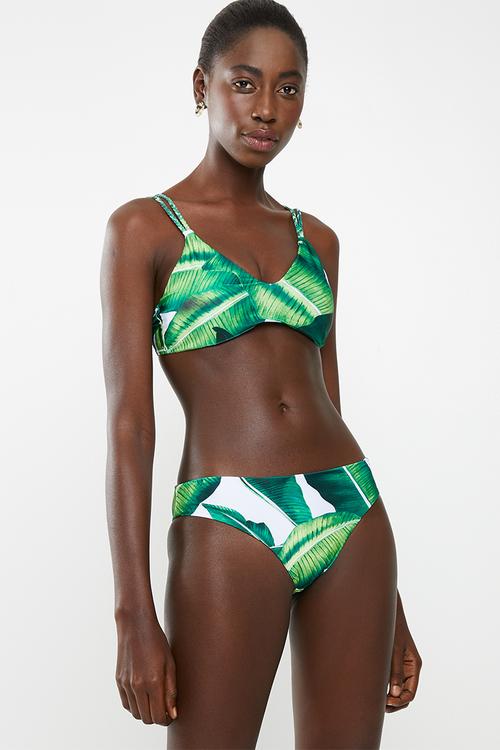 Leaf printed bikini set - green