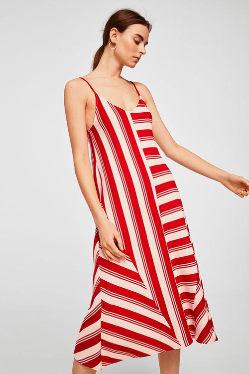 Striped cotton dress - red