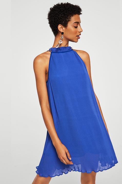 Textured ruffled dress - blue