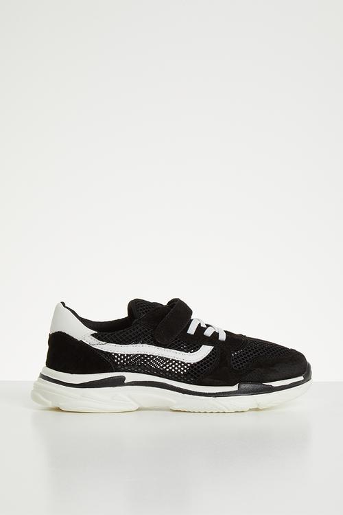 Faux suede mesh sneaker - black
