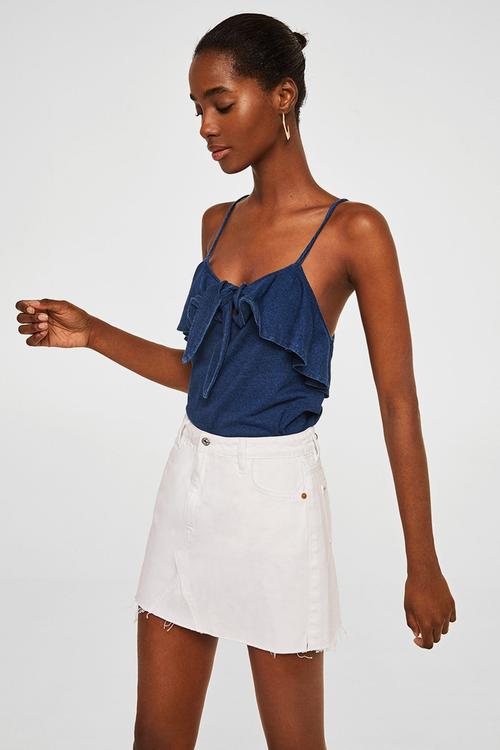 Ruffled detail top dark - blue