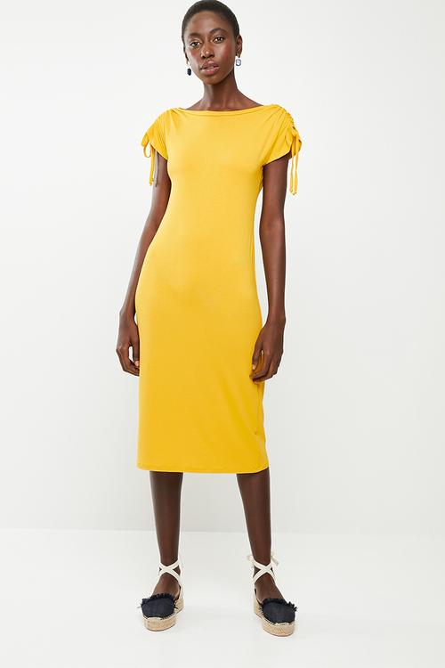 Dress with draw cord sleeve - yellow