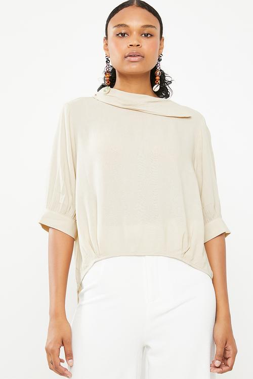 Draped collar top - beige 