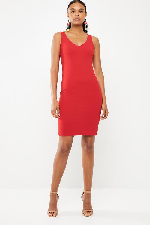 Sweetheart neckline bodycon dress - red