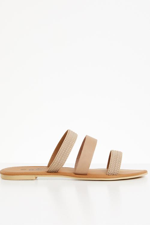 Leather studded sandals - neutral
