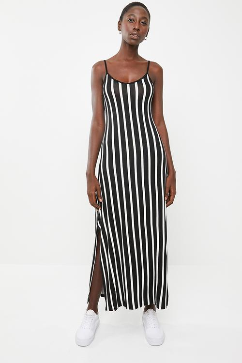 Strap detail maxi dress - black & white