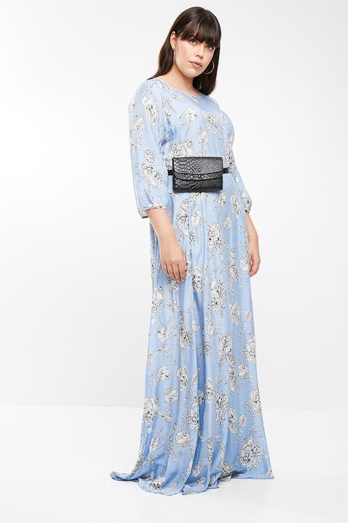 Elisa belted floral maxi dress - blue & white 