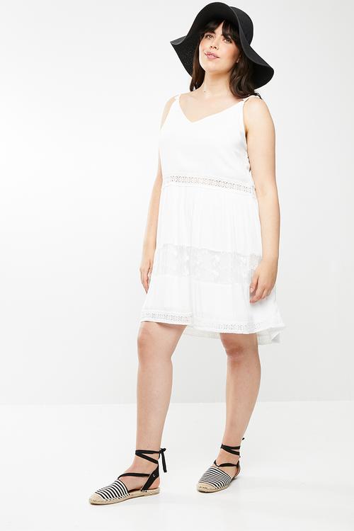 Annie sleeveless lace blocking dress - white