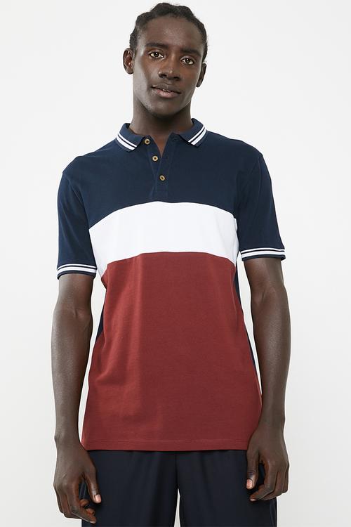 Pique short sleeve slim fit blocked polo - multi