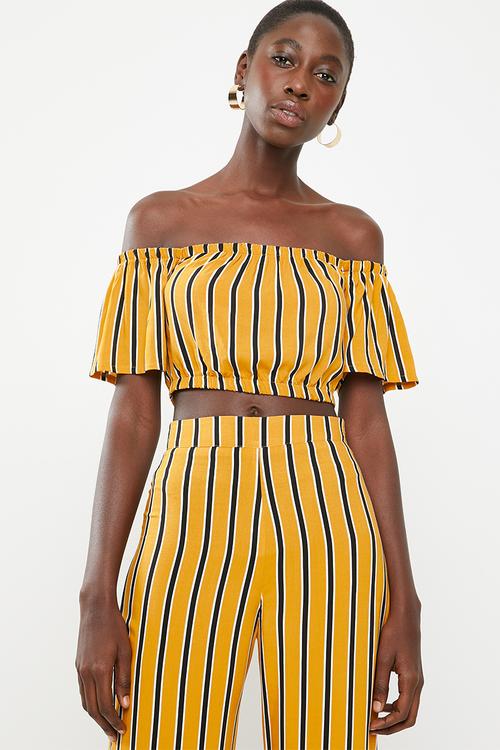 Bardot crop top - mustard & black 