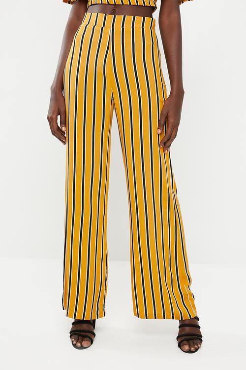 Wide leg pants - mustard & black 