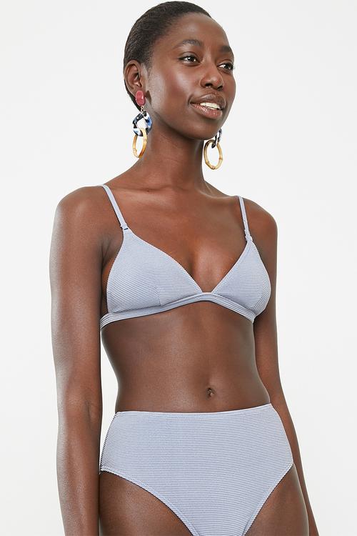 Sandy stripe retro bikini top - blue