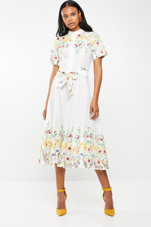 Mathlo shirt dress yellow & white