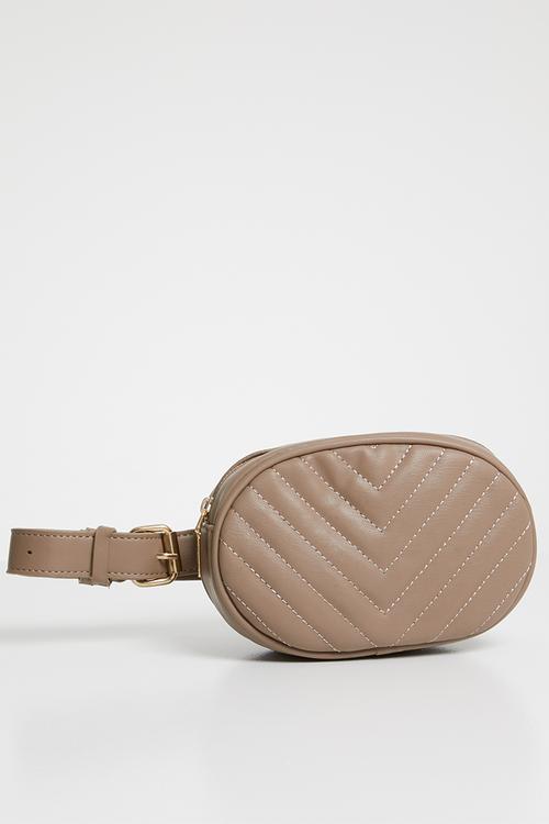 Round quilted moonbag - taupe