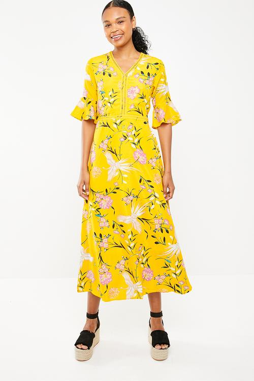 Ladder lace maxi dress - yellow