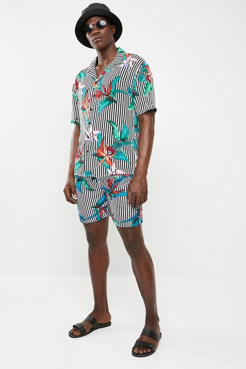 Floral stripe bowler shirt - multi