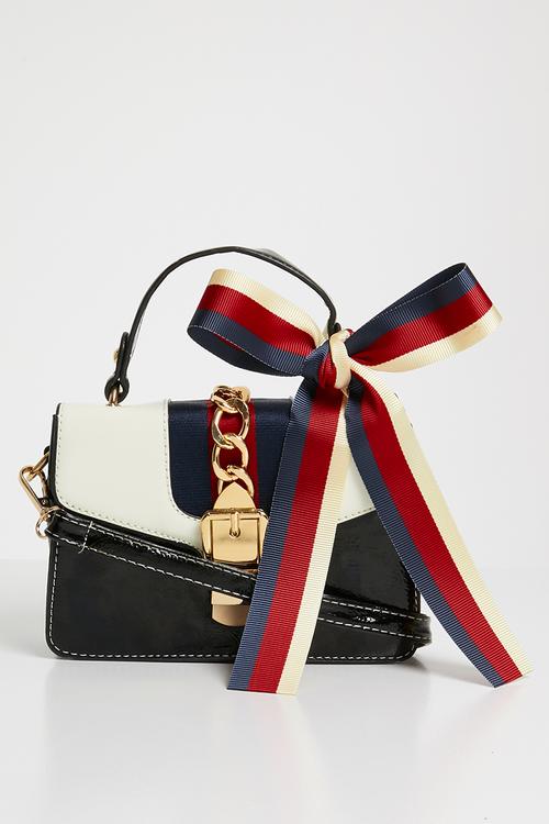 Top handle colourblock bag - white