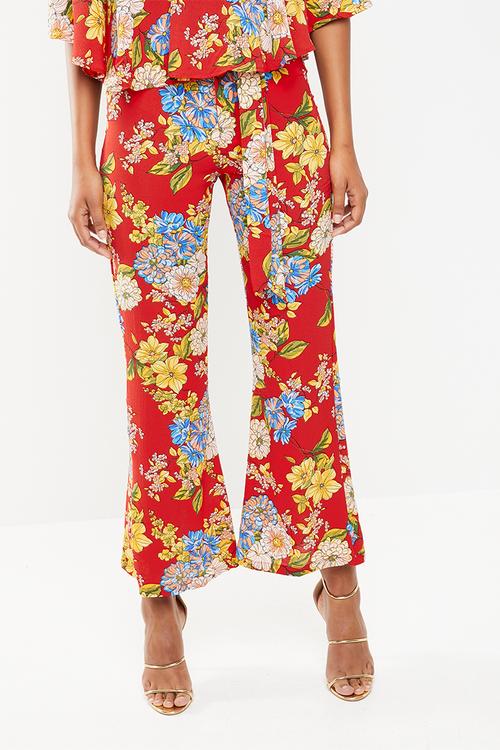 Highwaisted satin smart pants - red