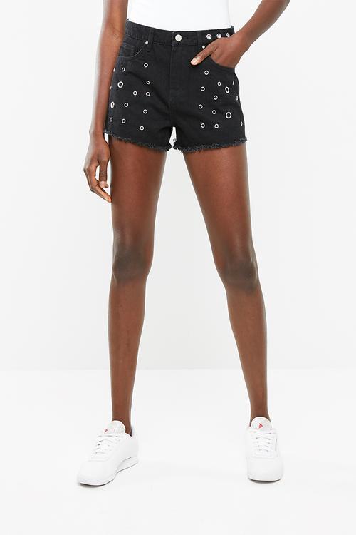 Eyelet detail denim shorts - black