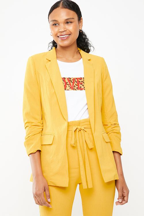 Ruched sleeve soft blazer - yellow