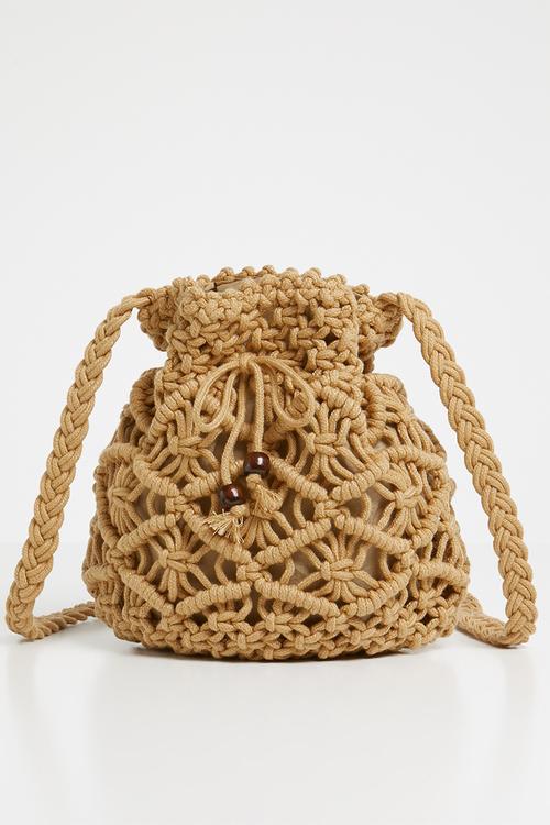 Woven mini bucket bag - neutral