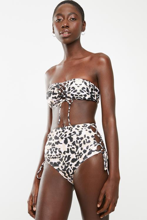 Ruched edge  bikini bottom - black & pink 