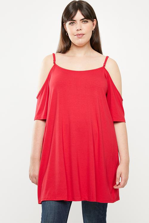 Cold shoulder tunic - red