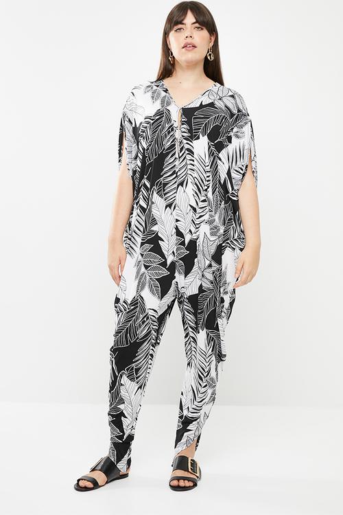 Leaf print jumpsuit - black
