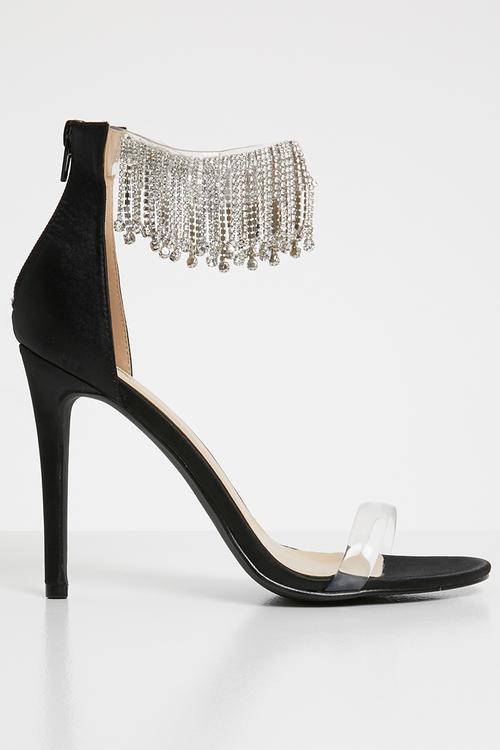 Embellished ankle strap heels - black