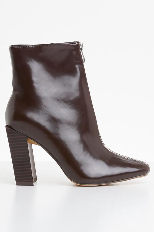 Feature heel front zip ankle boot - burgundy 