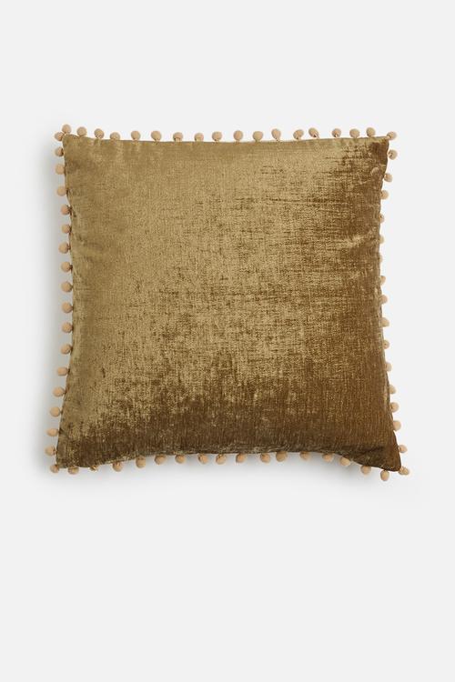 Chenille pom pom cushion cover - brown