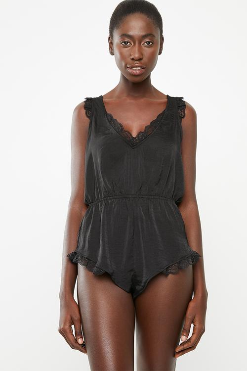 Sleep lace detail teddy - black