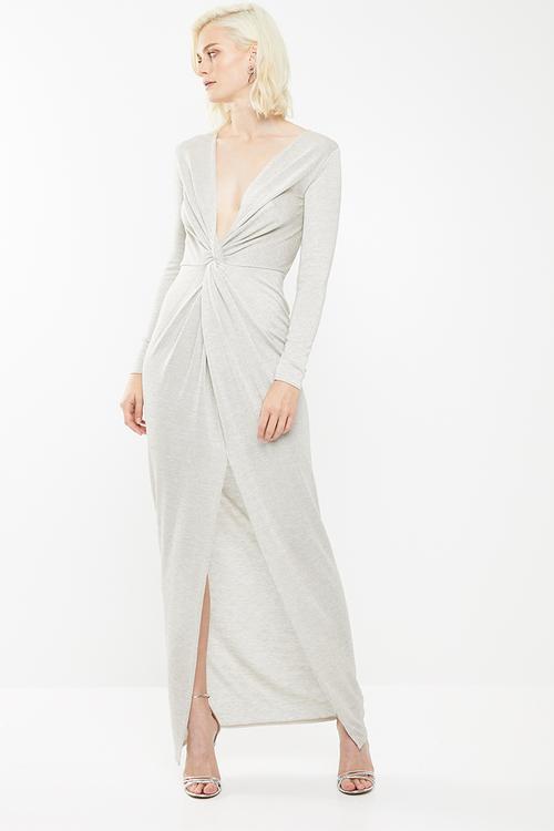 Plunge metallic twist maxi dress - grey & gold