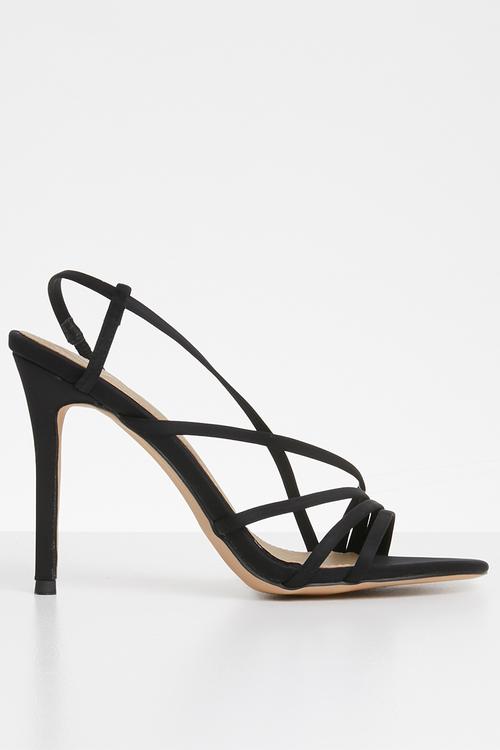 Asymmetric multi strap heel sandal - black