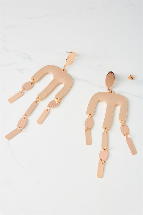 Waterfall metal statement earrings - rose gold 
