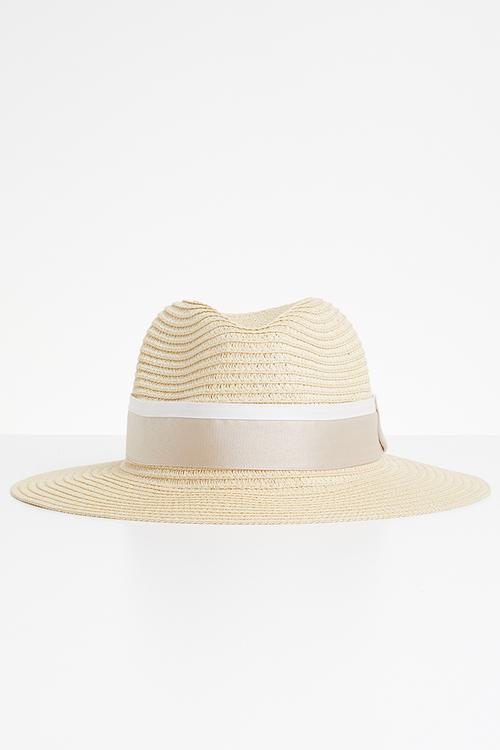 Fedora with 2-tone ribbon trim - cream