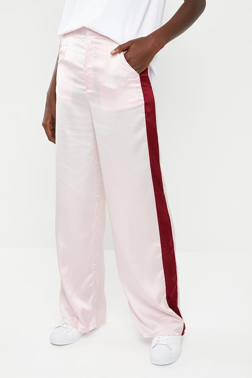 Satin side stripe trousers - pink & burgundy 